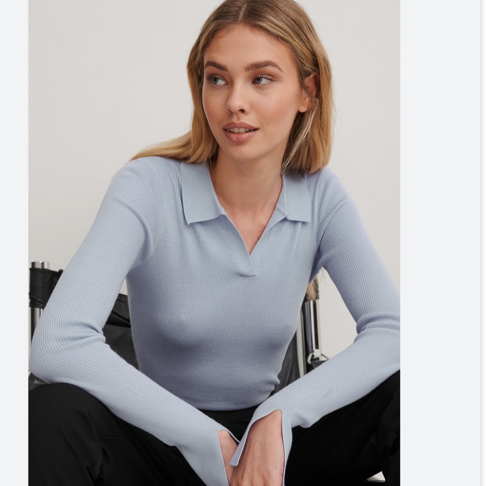 Na-kd Wool Collar Knitted Sweater Pale Blue Size Medium